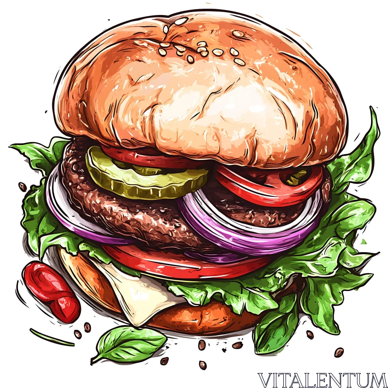 Artistic Cheeseburger Drawing AI Image