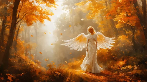 Ethereal Angel in Golden Forest