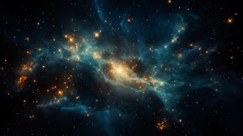 Cosmic Nebula: A Stellar Display of Light Cyan and Amber