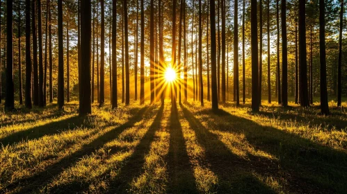 Majestic Sunlight Filtering Through Tall Trees