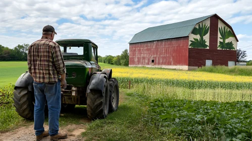 Agricultural Landscape with Vintage Tractor