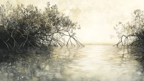 Peaceful Scene with Water and Branches