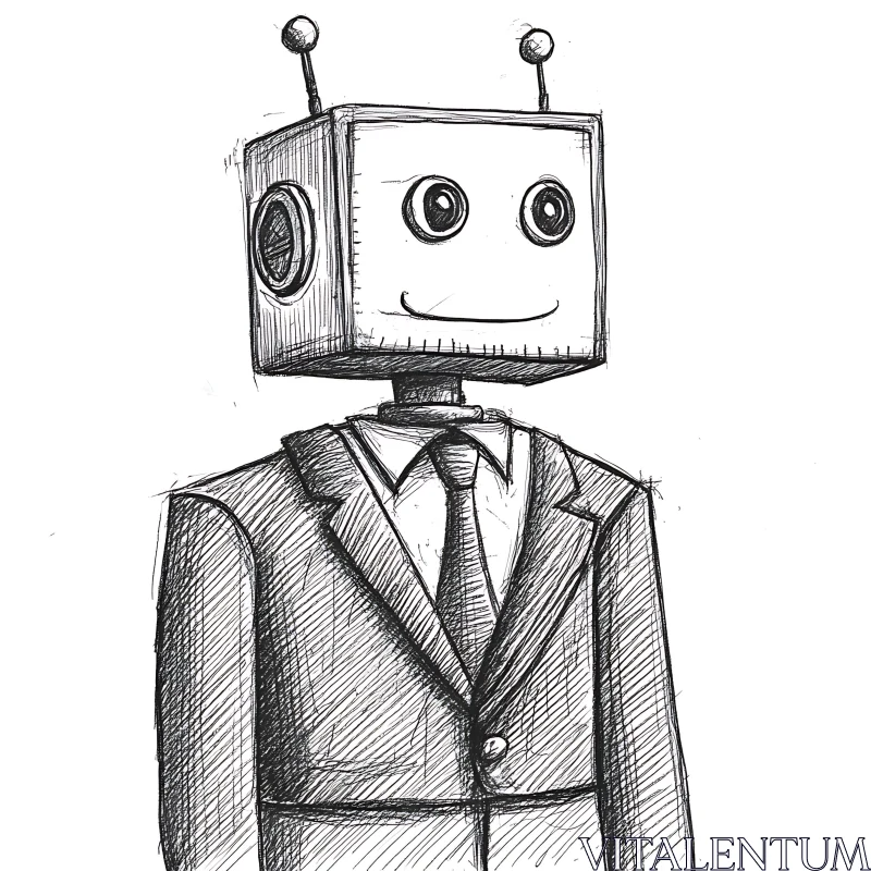 Cyborg in Business Suit Drawing AI Image