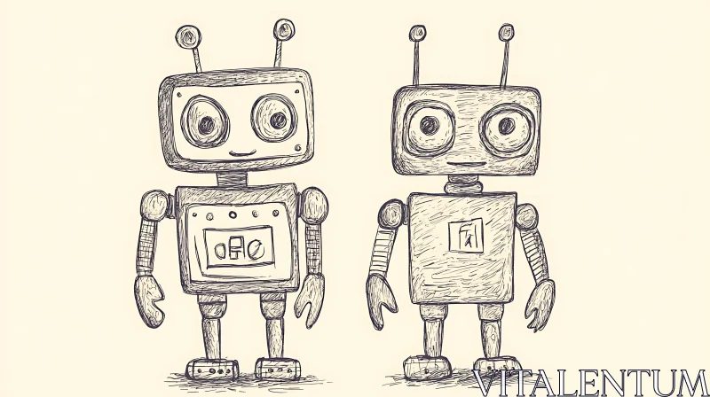 AI ART Sketch of Two Cute Robots