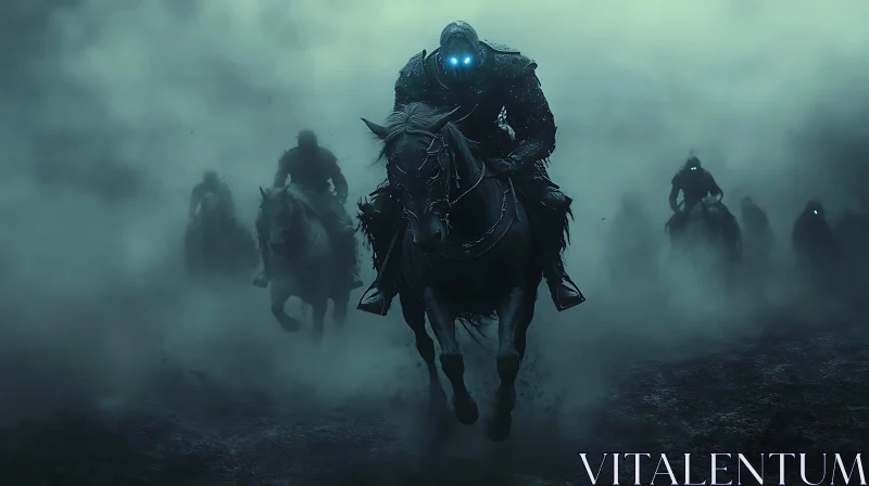 Fog Riders: Knights on Horseback AI Image