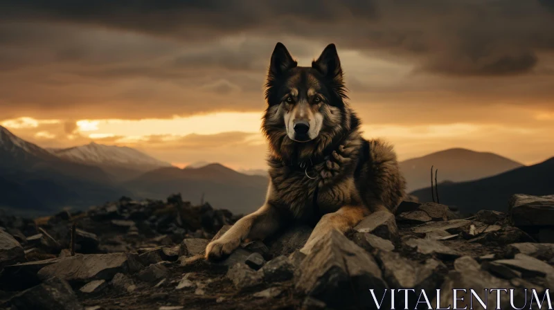 Intriguing Sunset Wolf Portrait with Industrial Backdrop AI Image