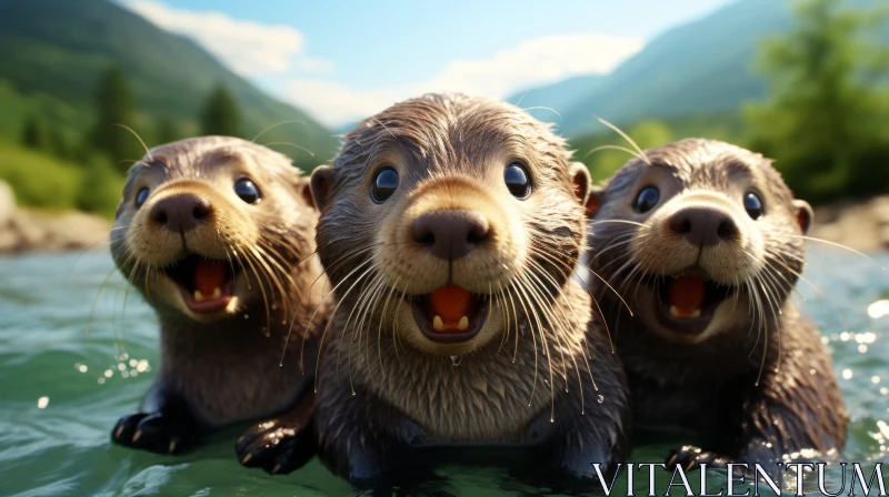 AI ART Joyful Otters in Water: A Playful Caricature