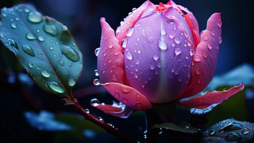 Pink Flower in Rain – A Romantic Realism Representation