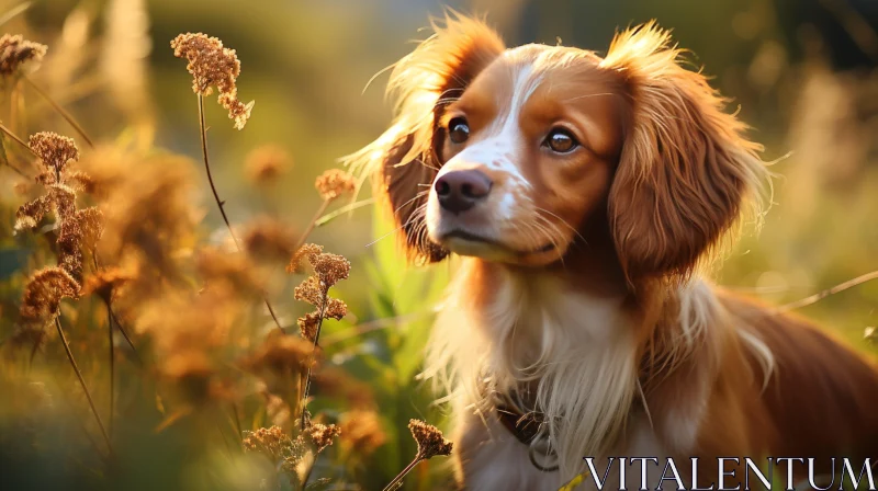White and Brown Dog in a Tranquil Field - Soft Lighting Portrait AI Image