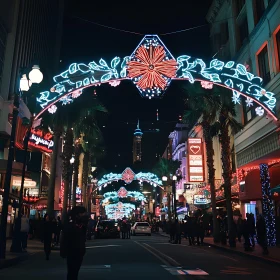 Urban Nightscape with Holiday Lights