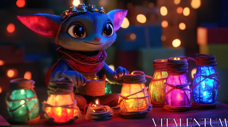 Magical Creature with Lanterns AI Image