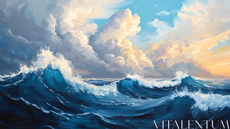 AI ART Ocean Waves and Sunset Clouds