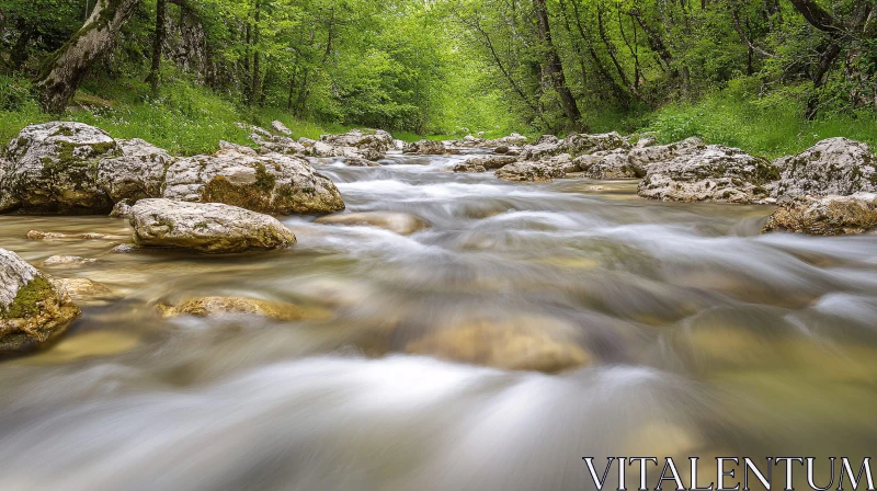 AI ART Serene Stream in Verdant Forest