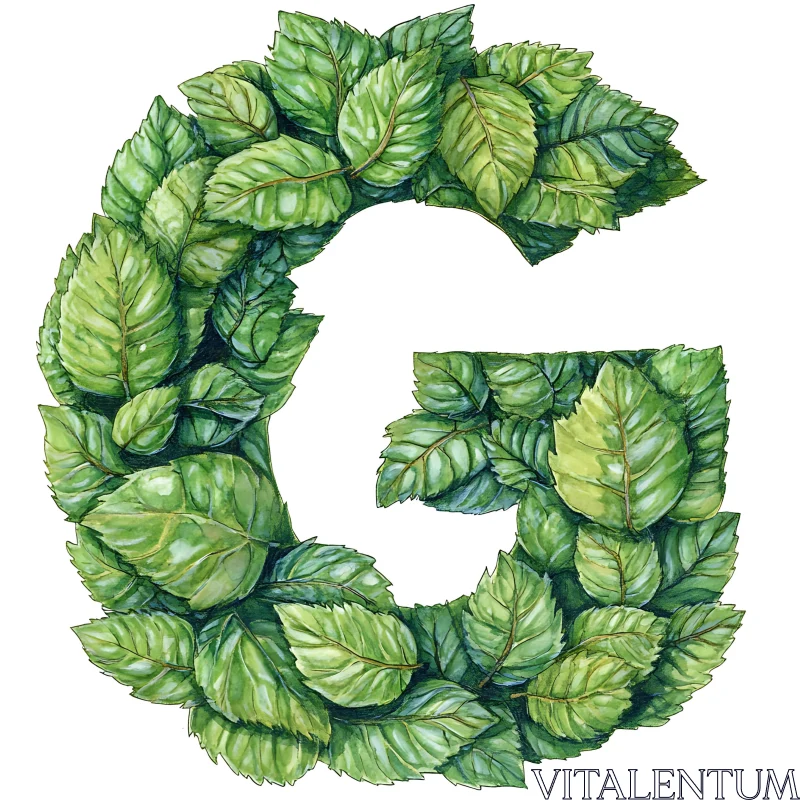 Green Letter G Made of Leaves AI Image