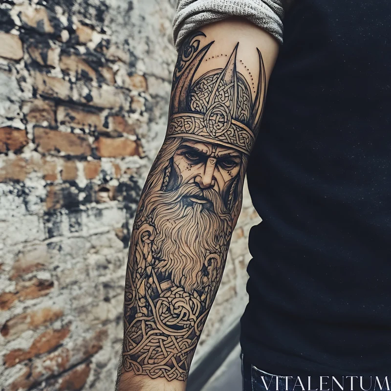 Norse Viking Warrior Tattoo Art on Forearm AI Image