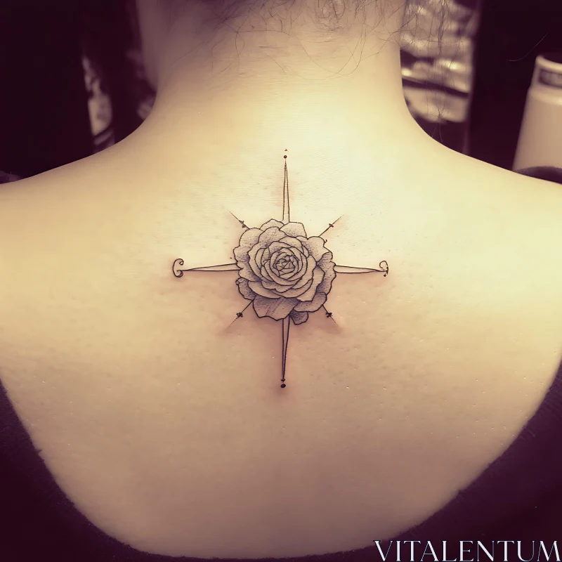 Intricate Compass Rose Back Tattoo AI Image