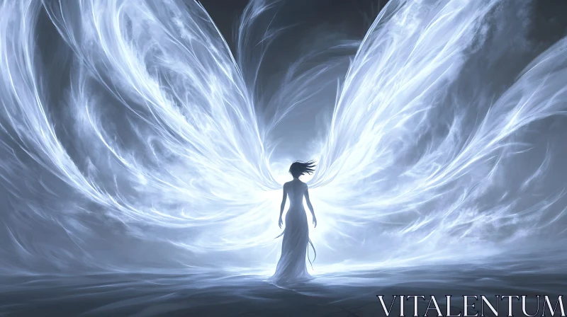 AI ART Silhouette of Angelic Woman with Wings