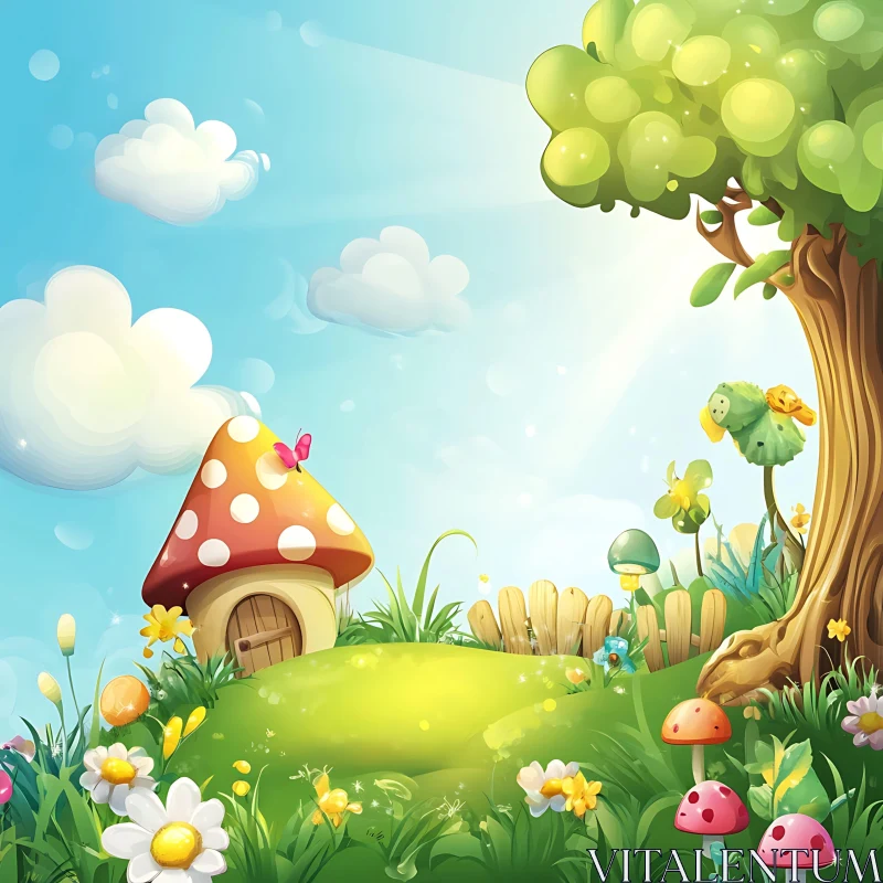 AI ART Cartoon Landscape with Mushroom Home