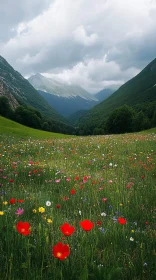 Mountain Valley with Blooming Wildflowers