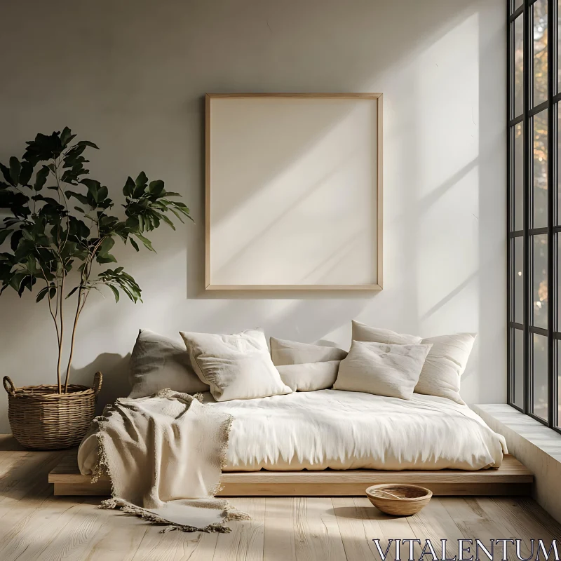 Serene Home Interior with Platform Bed AI Image