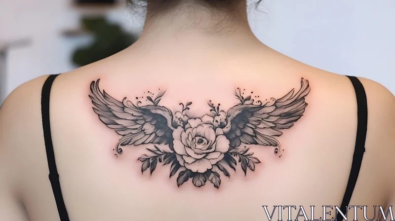 Rose and Wings Tattoo Art on Back AI Image