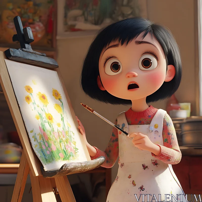 Young Artist with Paintbrush and Easel in Art Studio AI Image