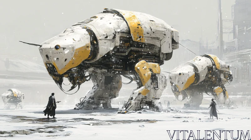 Mechanical Polar Bears in Winter Scene AI Image