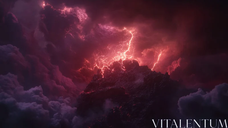 AI ART Stormy Mountain Peak with Lightning Display