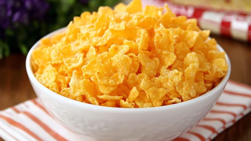 Breakfast Cornflakes in Ceramic Bowl