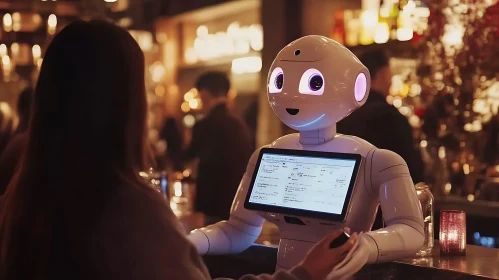 Futuristic Bar Scene with Robot Bartender