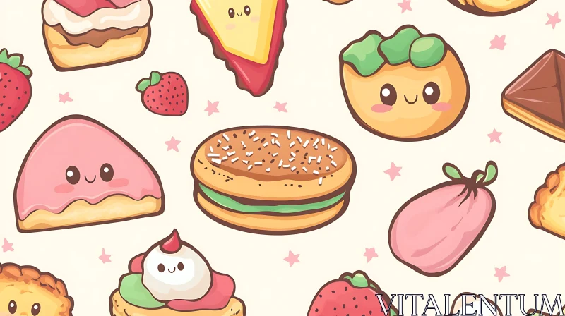 Charming Kawaii Food Characters in Delightful Illustrations AI Image