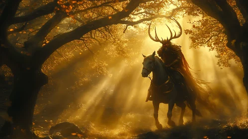 Antlered Rider in Golden Forest