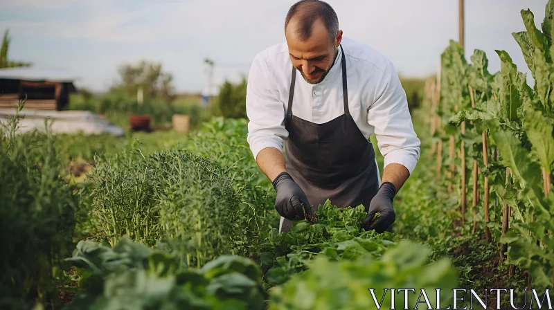 Man Harvesting Vegetables in Garden AI Image