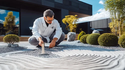 Tranquil Zen Garden with Raked Gravel Design