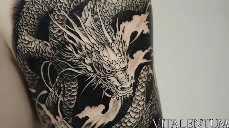 Detailed Black and Grey Dragon Tattoo AI Image