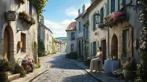 European Street Scene with Seated Woman