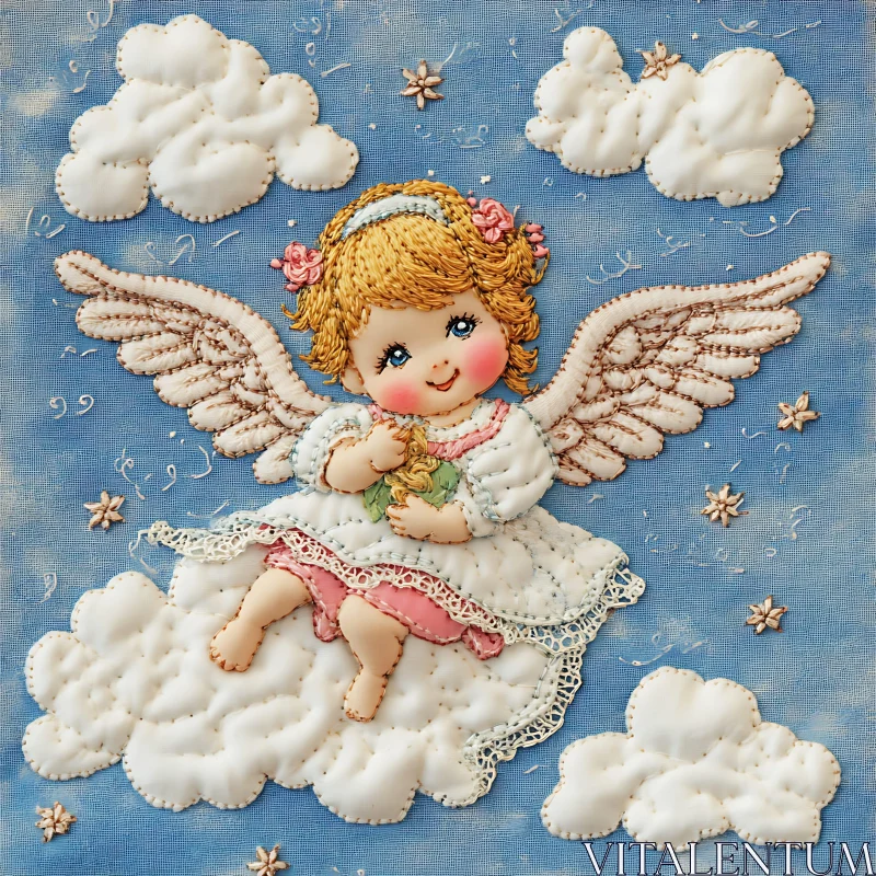 Embroidered Angel in the Sky Artwork AI Image