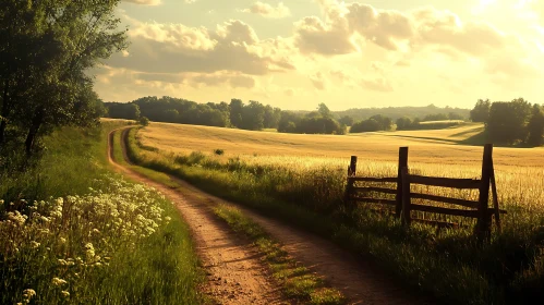 Rural Landscape with Field and Fence