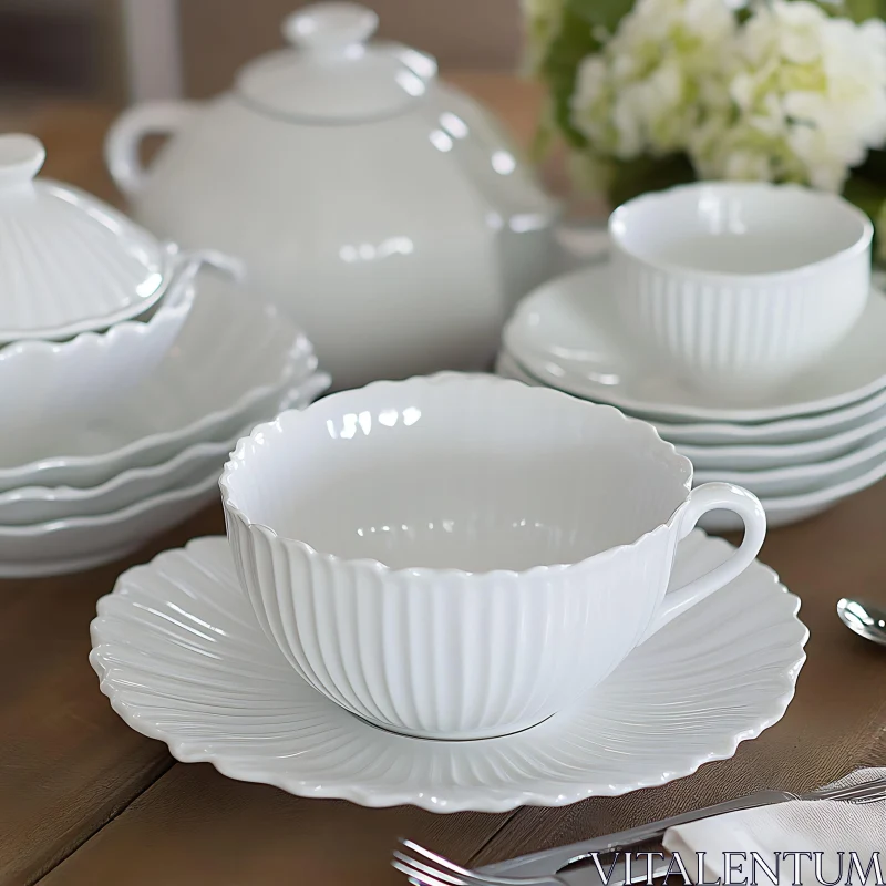 Serene White Tea Set Composition AI Image