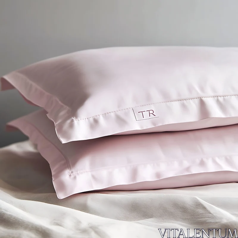 Stacked Pink Pillows on White Sheet AI Image