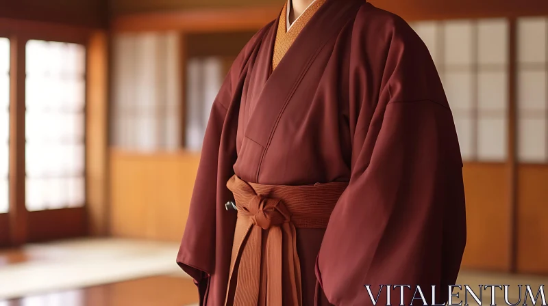 AI ART Burgundy Robe in Traditional Setting