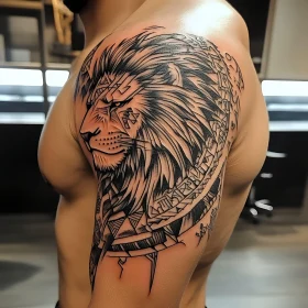 Geometric Lion Tattoo on Upper Arm