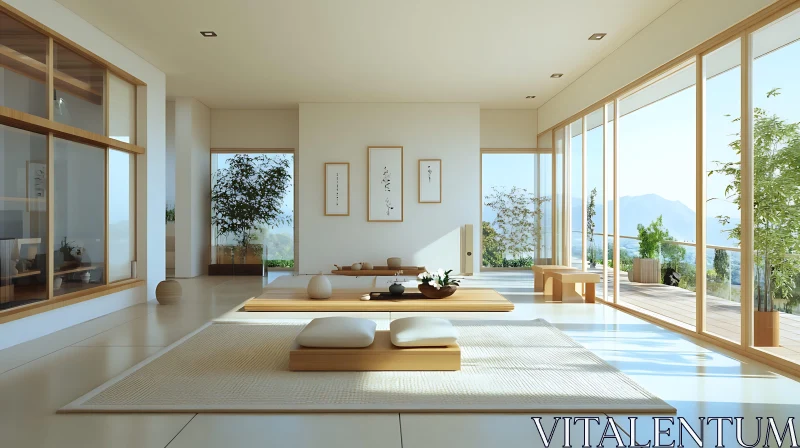 Serene Minimalist Interior with Large Windows AI Image