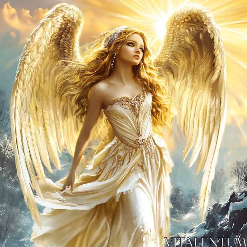 AI ART Celestial Angel with Golden Wings