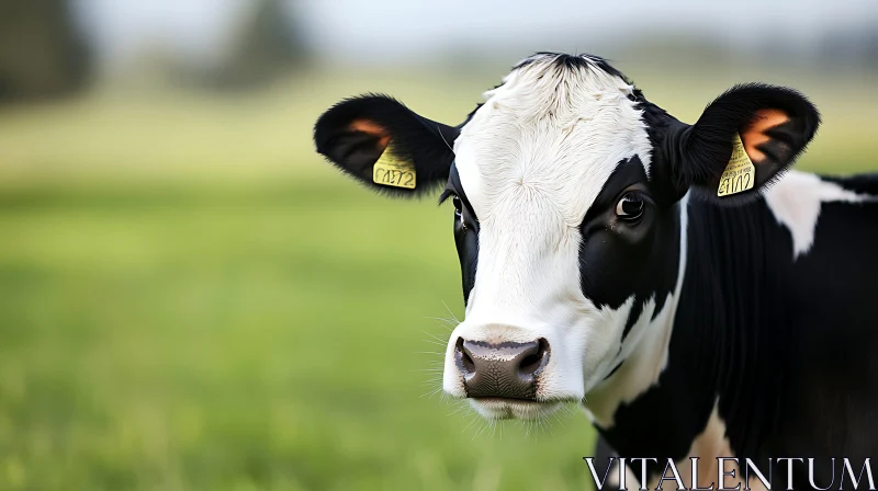 Monochrome Cow Grazing in a Lush Meadow AI Image