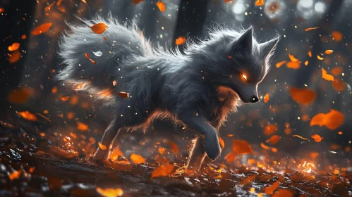 Mystical Fox Among Falling Leaves