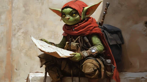 Map Reading Goblin in Red Hood