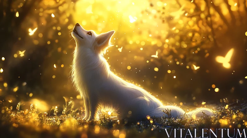 White Dog Gazing at Sunlight AI Image