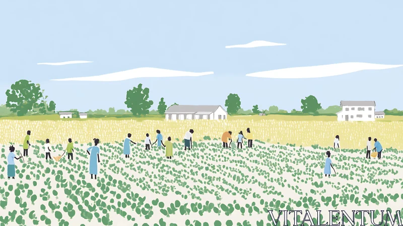 Agricultural Workers in a Countryside Field AI Image