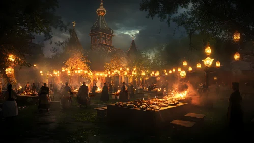 Nighttime Gathering: A Medieval Banquet Scene